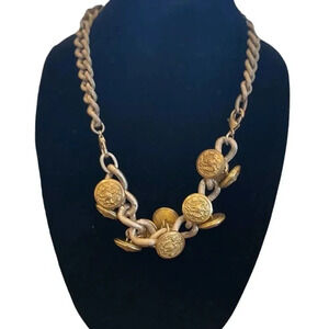 CAbi gold crested button necklace